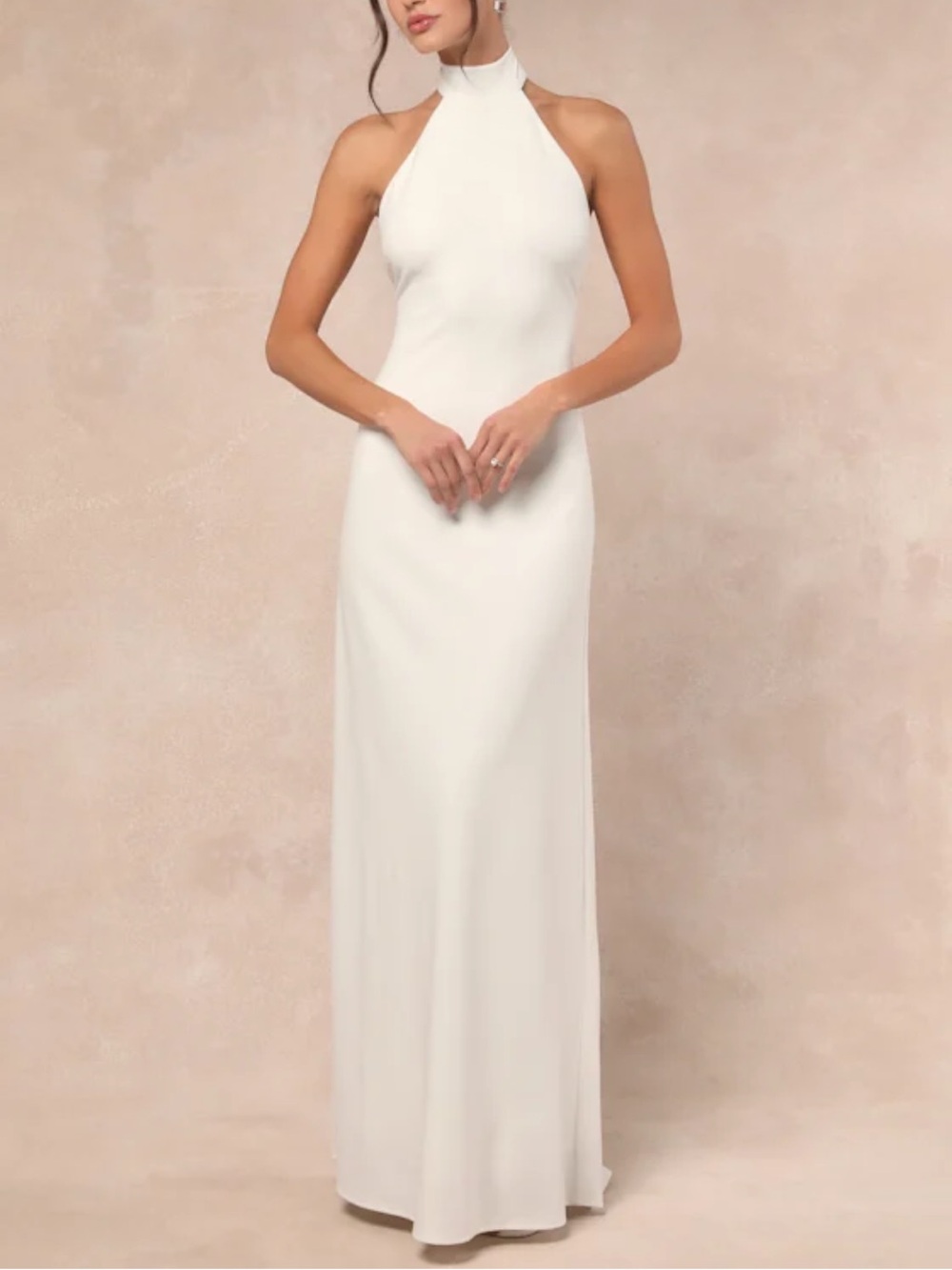 Lulu's White High-Neck Halter Maxi Dress